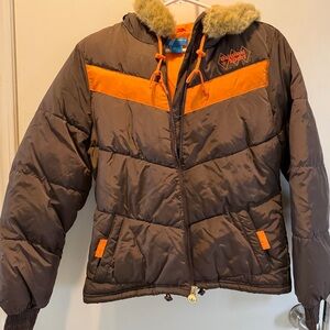 adidas Kids Puffer Jacket - Brown and Orange